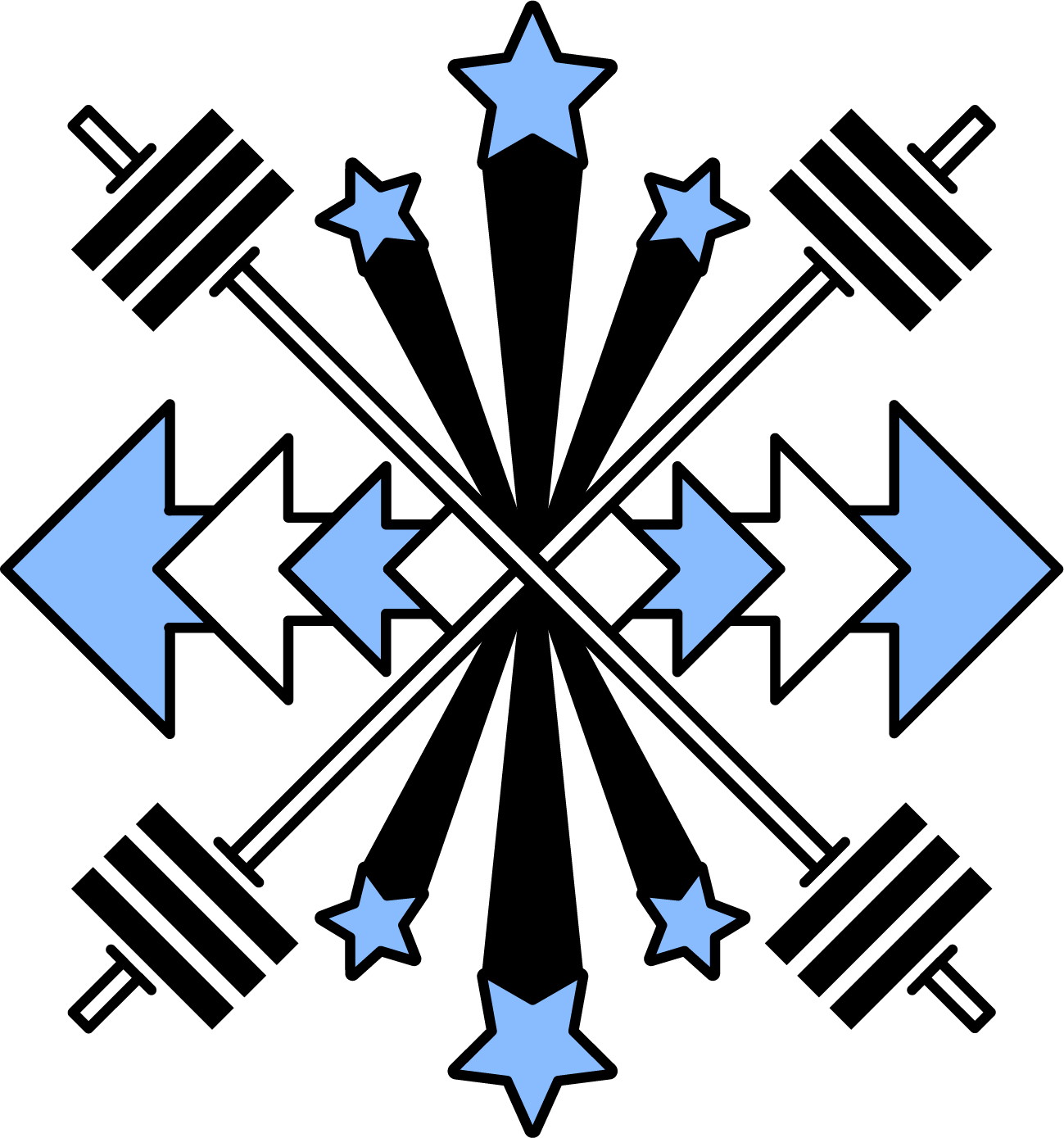 Above and Beyond Engineering Icon depicts weights, arrows and stars